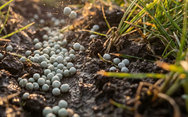 Гранули добрива лягають у відкриті прорізи дернини